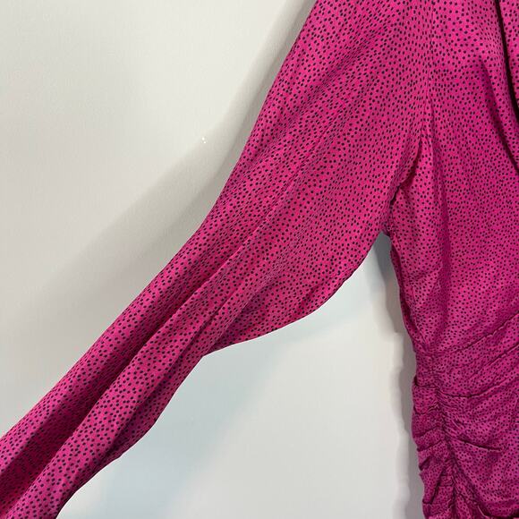 NEW Zara Women's Ruched Satin Effect Print Wrap Dress Fuchsia Pink Size XL - Picture 7 of 16